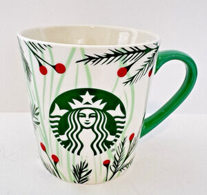 STARBUCKS Pine and Red Berries Christmas Holiday Siren Logo Mug 2020 18oz.